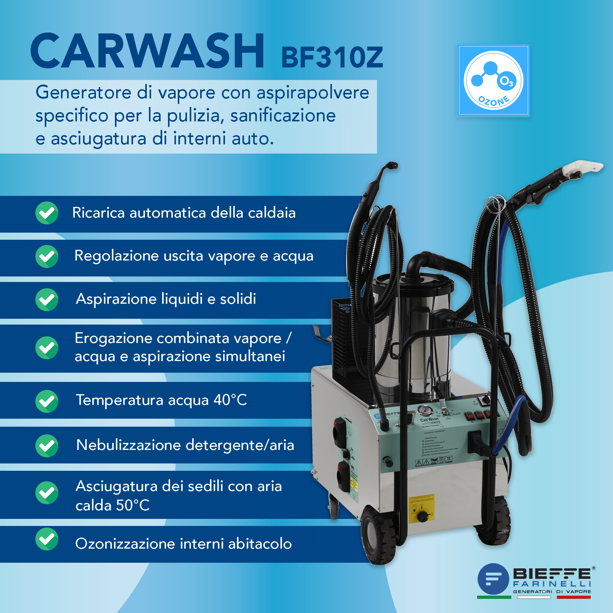 Lavaggio interni auto con macchina a vapore Carwash - Bieffe Farinelli